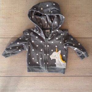 Child of Mine Carter's Gray Polka Dot Unicorn Applique Zip Up Fleece Hoodie 3-6M